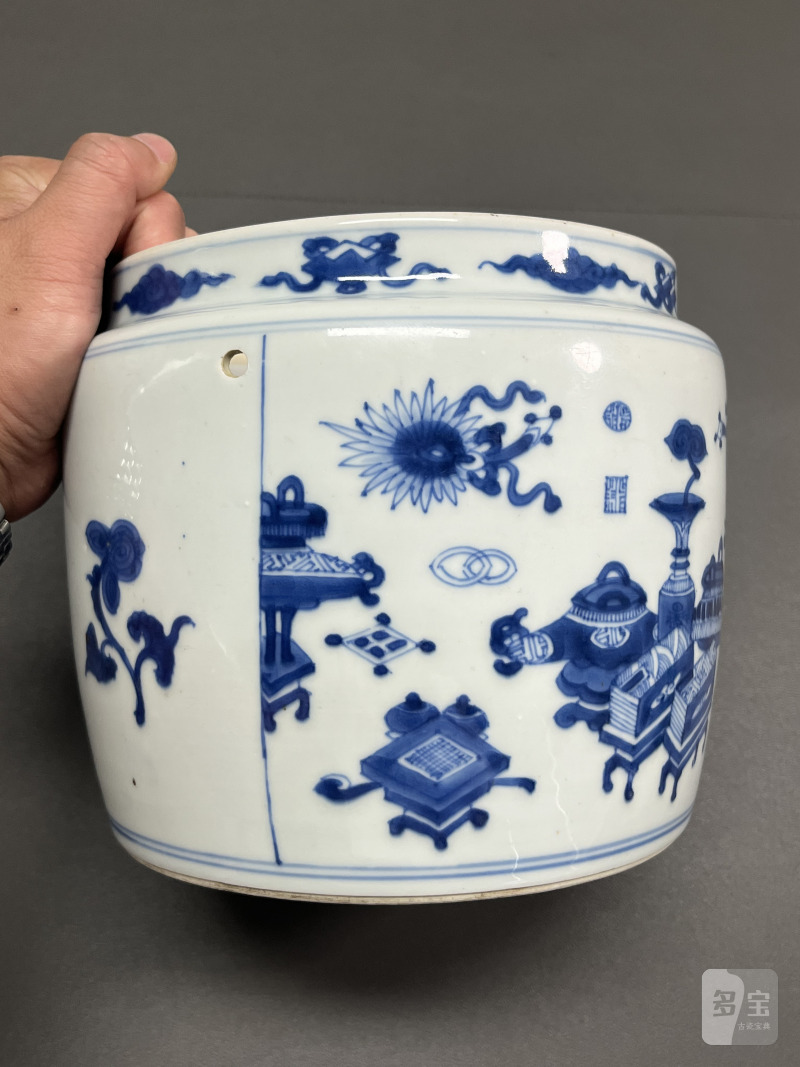 清康熙 青花山水人物图粥罐 - 图9